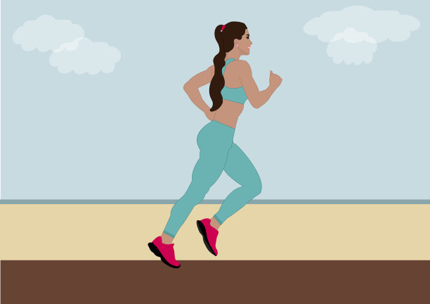 女人在户外奔跑。蓝天和白云。运动的概念图片下载