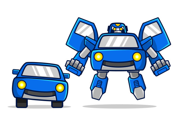 蓝色的机器人车变身飞翔图片下载