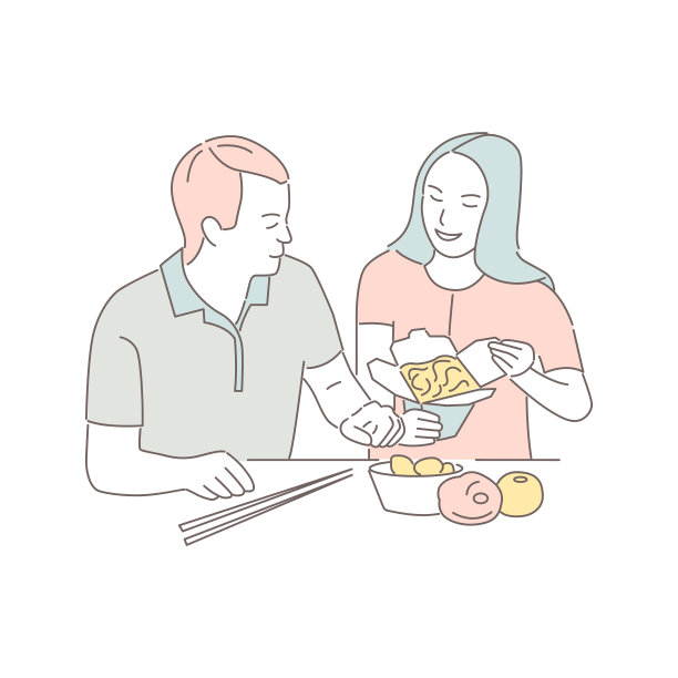 情侣品尝中国传统美食，男女用筷子吃方便面图片下载