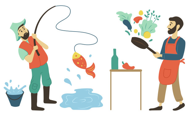 烹饪和钓鱼爱好的男人消遣矢量图片下载