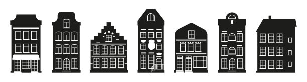 黑色房屋字形阿姆斯特丹图标向量集图片下载