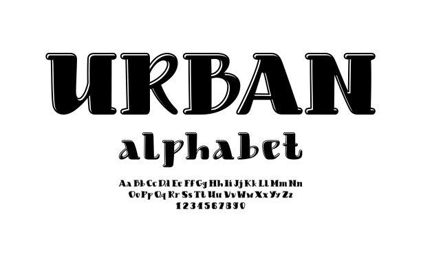 黑色圆角字体，城市风格字母，大写和小写拉丁字母从A到Z和阿拉伯数字从0到9，矢量插图10EPS图片下载