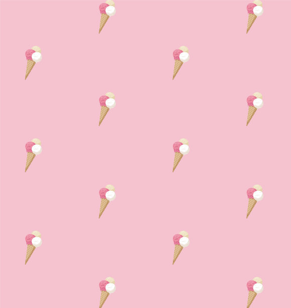 冰淇淋甜筒可爱的粉红色图案为纺织品或包装纸。甜凉夏日小吃画。——矢量图图片下载