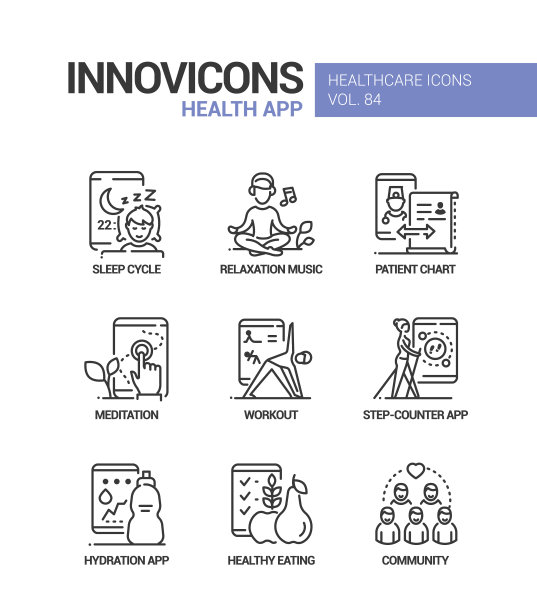 健康手机app系列设计风格图标集图片下载