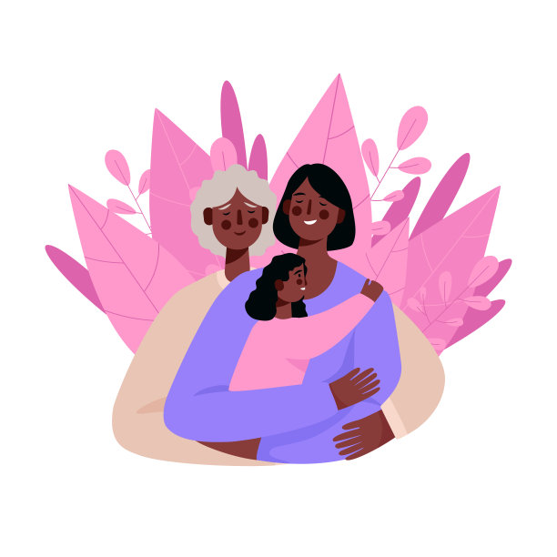 母亲,女儿和孙女。年长的母亲用爱拥抱她的成年女儿。母亲抱着女儿。微笑着三代女人。母亲节贺卡快乐。矢量图图片下载