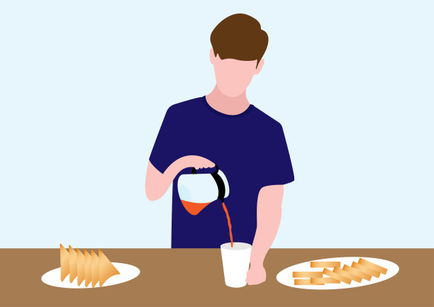 这个人正在把茶倒在杯子里，旁边还有两盘点心。图片下载