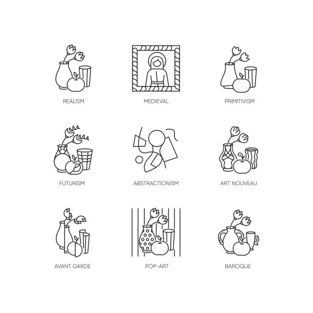 文化运动像素完美线性图标集图片下载