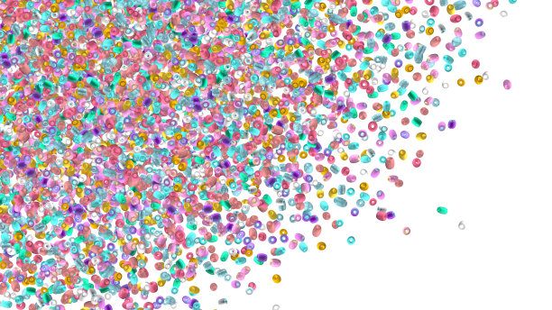 珠子的背景。时尚配件。手工工艺。玻璃珠俯视图。亮片。堆的宝石。莱茵石墙纸。现实的例子。3 d渲染。珠宝。图片下载