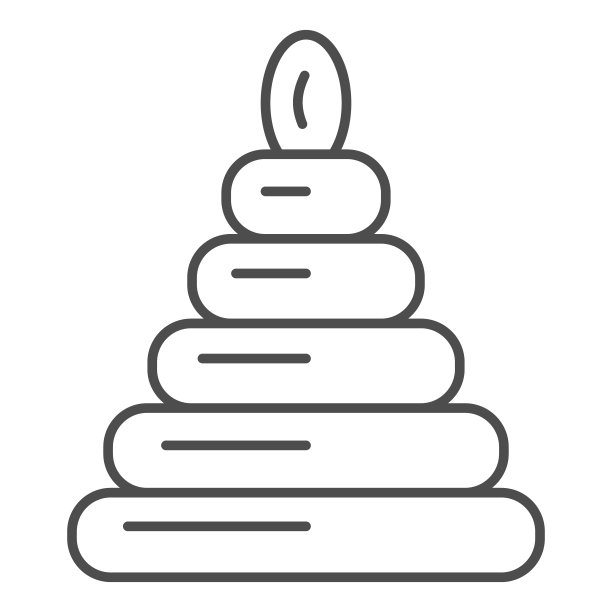 金字塔玩具细线图标，儿童玩具概念，儿童教育玩具标志的白色背景，塑料堆叠环玩具的婴儿图标在轮廓风格的移动和网页设计。矢量图形。图片下载