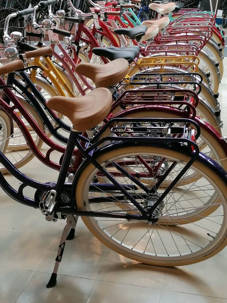 一排五颜六色的女士自行车图片下载