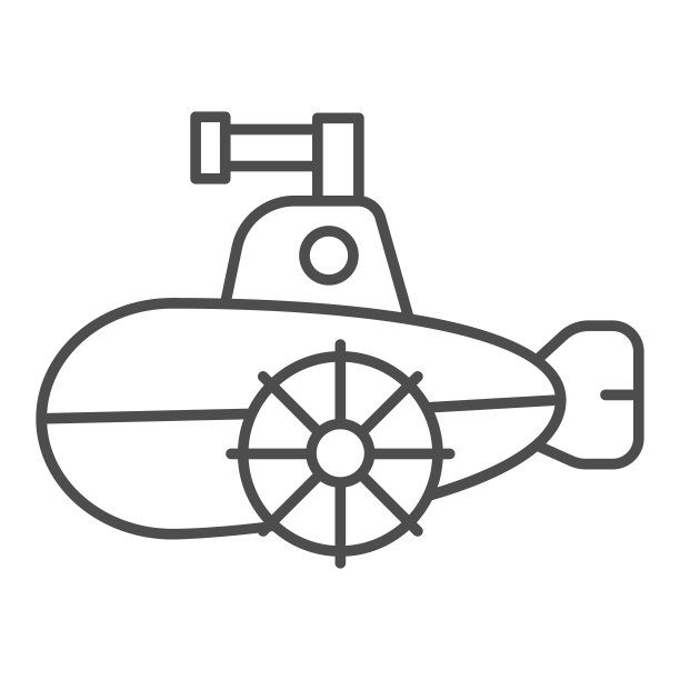潜艇模型细线图标，儿童玩具概念，白色背景上欢快的潜艇标志，潜艇玩具图标在移动概念和网页设计的轮廓风格。矢量图形。图片下载