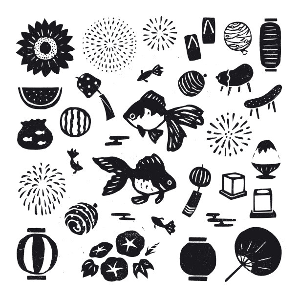 日本夏季单色邮票插图图片下载