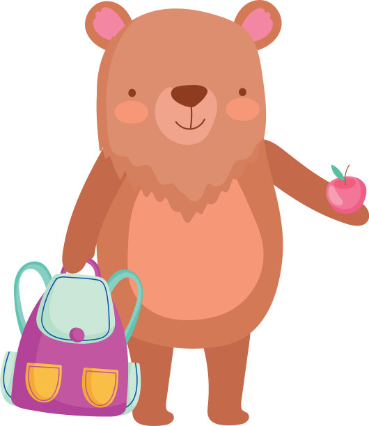 小熊背着书包和苹果回到学校图片下载