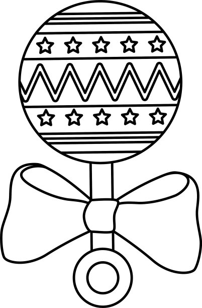 拨浪鼓与蝴蝶结丝带孤立的图标图片下载