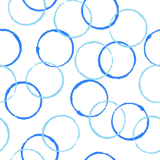 白色背景上蓝色圆圈的无缝图案。矢量设计的纺织品，背景，衣服，包装纸，网站，织物和壁纸。时尚插画无缝图案。图片下载