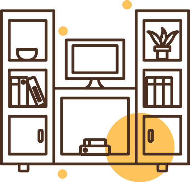 孤立的家庭电视和书籍家具块和图片下载