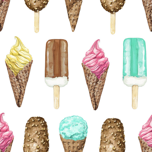 水彩无缝模式与设置冰淇淋图片下载