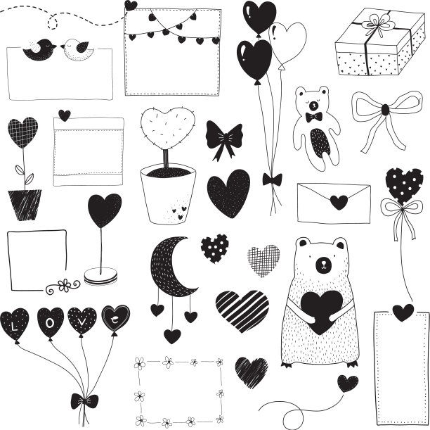 情人涂鸦集黑白画图片下载