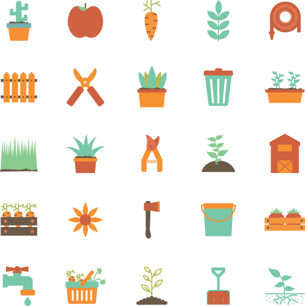 孤立园艺平面风格图标集图片下载