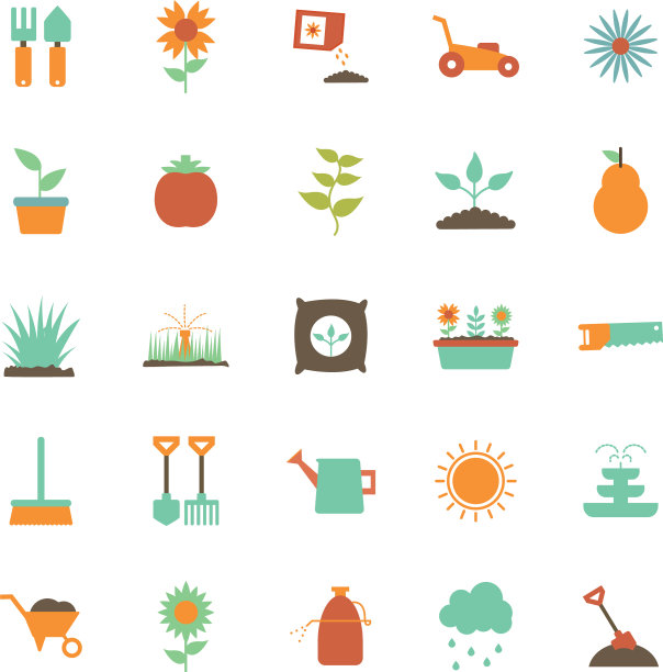孤立园艺平面风格图标集图片下载