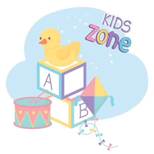 儿童区字母表积木，鸭子风筝和鼓玩具图片下载