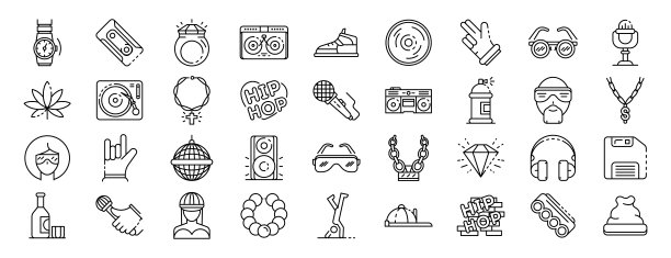 嘻哈图标集，轮廓风格图片下载