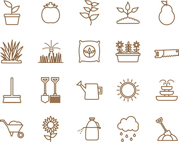 孤立园林线条风格图标集图片下载