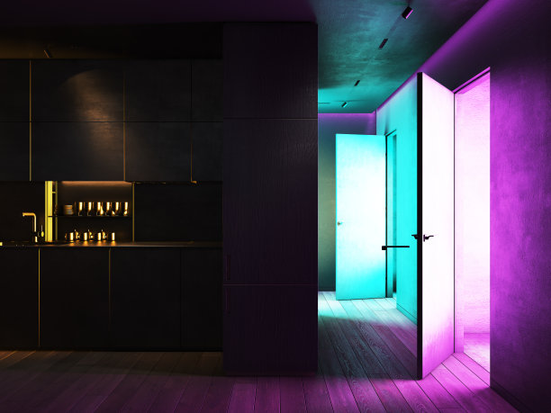 从房间里射出的光束。素材图片