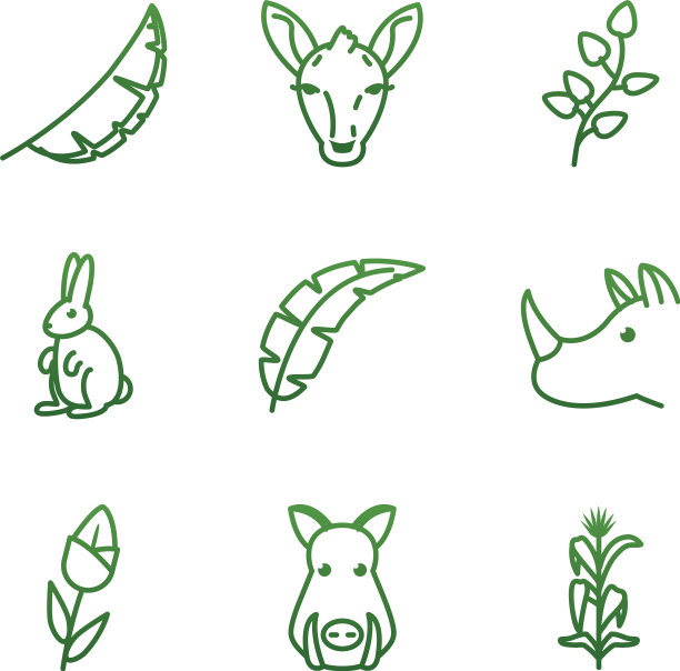 生物多样性和动物梯度风格的图标设置图片下载