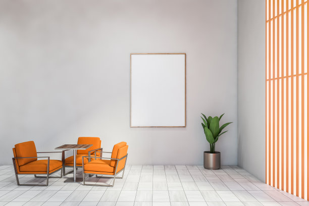 白色和橙色的等候室，还有海报图片下载