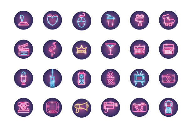 霓虹风格的图标集设计图片下载