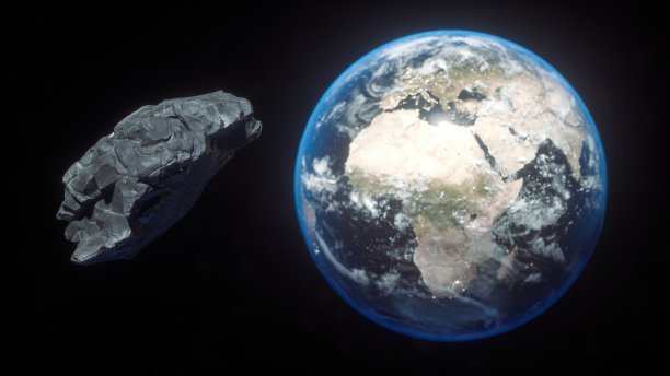 一颗巨大的陨石正在向地球靠近。天文三维插图。图片下载