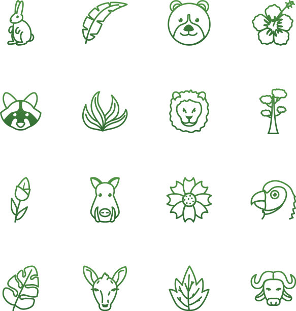 生物多样性和动物梯度风格的图标设置图片下载