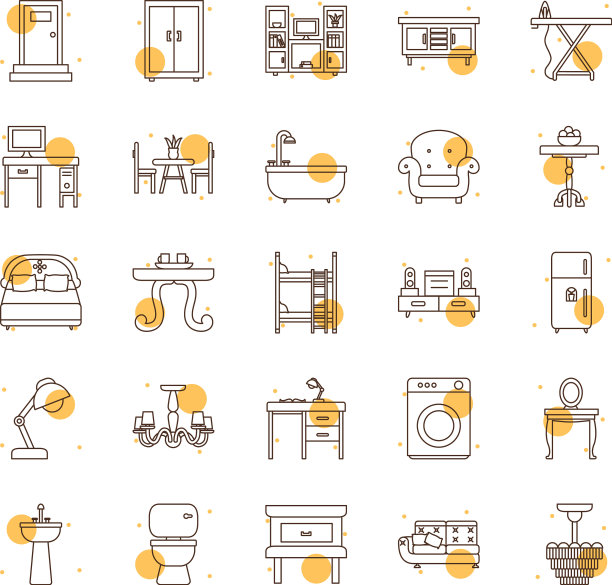 孤立的家块和线样式图标集图片下载