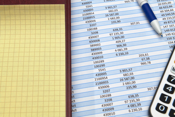 商务办公台面特写-财务报表、分析会计、套文件、图表、各种项目记帐、计算器图片下载