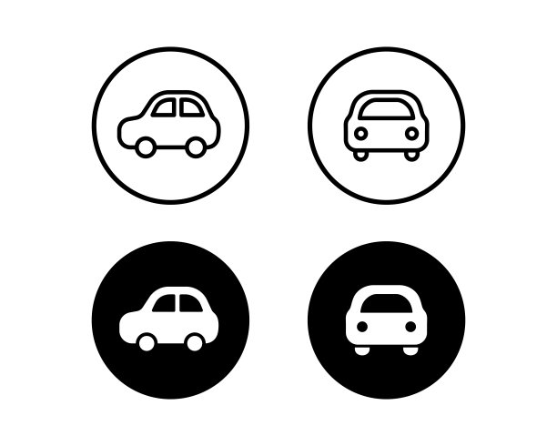 一组扁平和简单的汽车图标图片下载