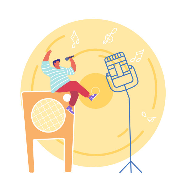 年轻人坐在舞台上的巨大动力上图片下载