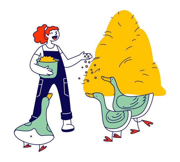 穿着工作袍的年轻女子喂鹅狗图片下载