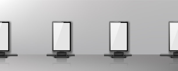 办公室走廊上一排排空白的广告牌图片下载