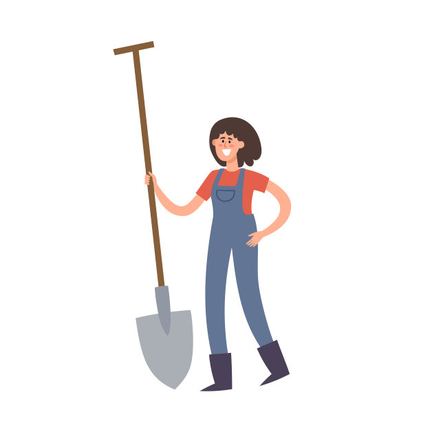 卡通矢量插图与小女人铲子在白色。图片下载