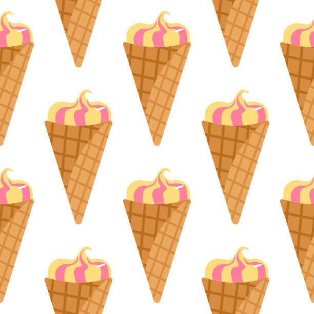 与冰淇淋隔绝无缝模式。白底上的华夫蛋筒里的冻奶油。图片下载