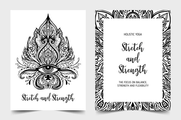 伸展和力量瑜伽卡设计模板图片下载