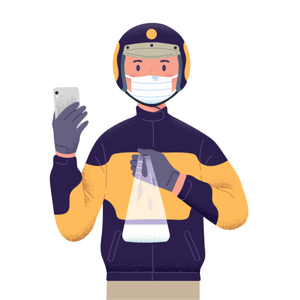 使用面罩、头盔和摩托车送餐图片下载