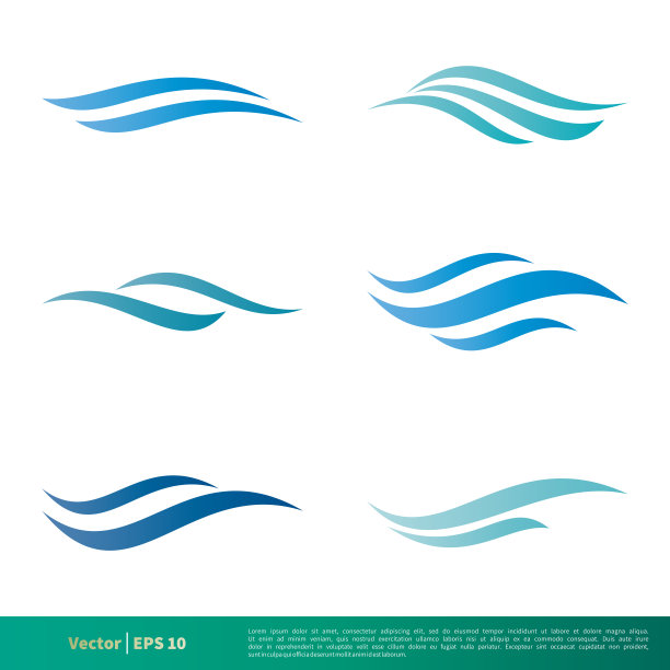 设置波浪水或烟火火焰图标矢量标志模板插图设计EPS 10。图片下载