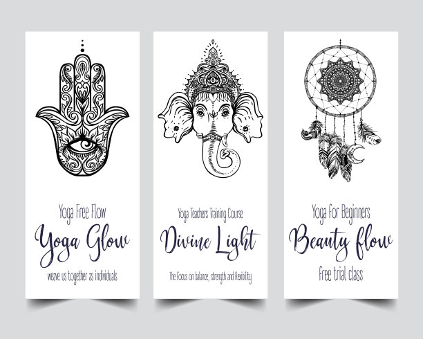 伸展和力量瑜伽卡设计模板图片下载