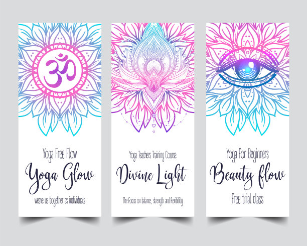 伸展和力量瑜伽卡设计丰富多彩图片下载