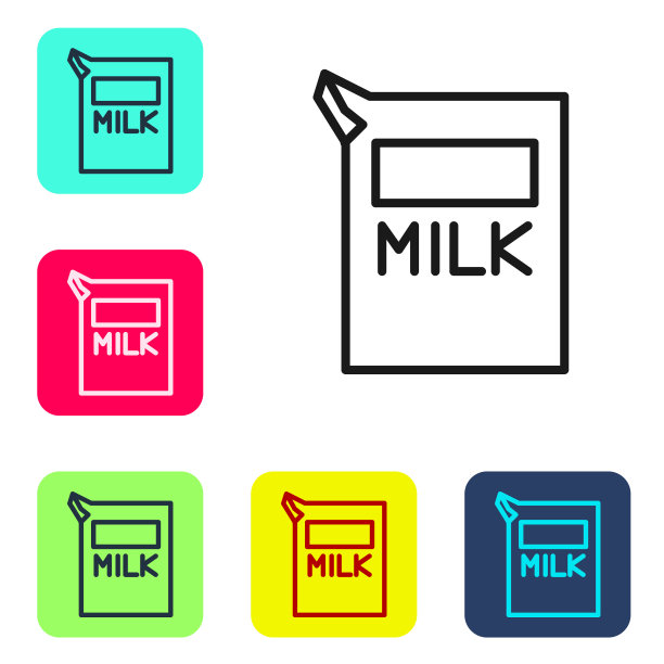 黑色线条牛奶图标的纸包，在白色背景上隔离。奶包的迹象。设置图标的颜色方形按钮。矢量图图片下载
