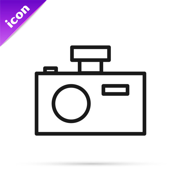 黑线照片相机图标孤立在白色图片下载