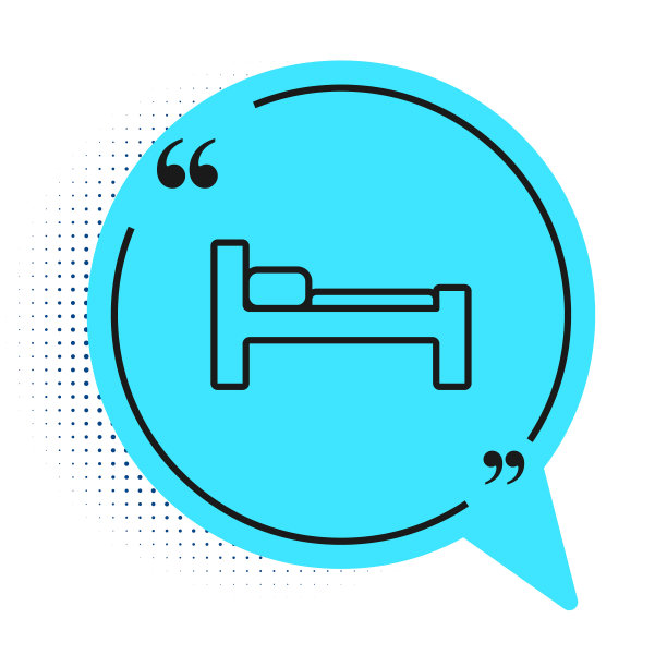 黑色线床图标孤立在白色背景。蓝色语音气泡符号。矢量图图片下载