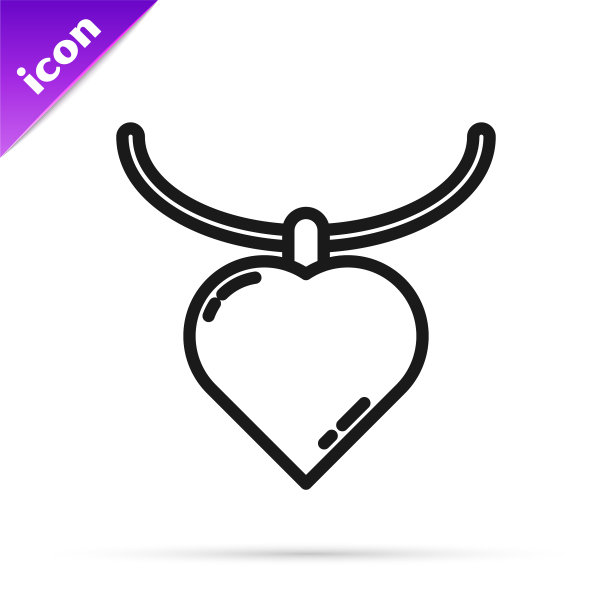 黑色线条项链与心形吊坠图标图片下载